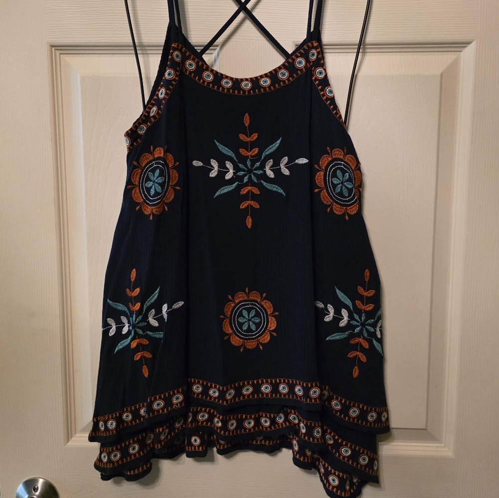 Embroidered Black and Orange Women's Top
